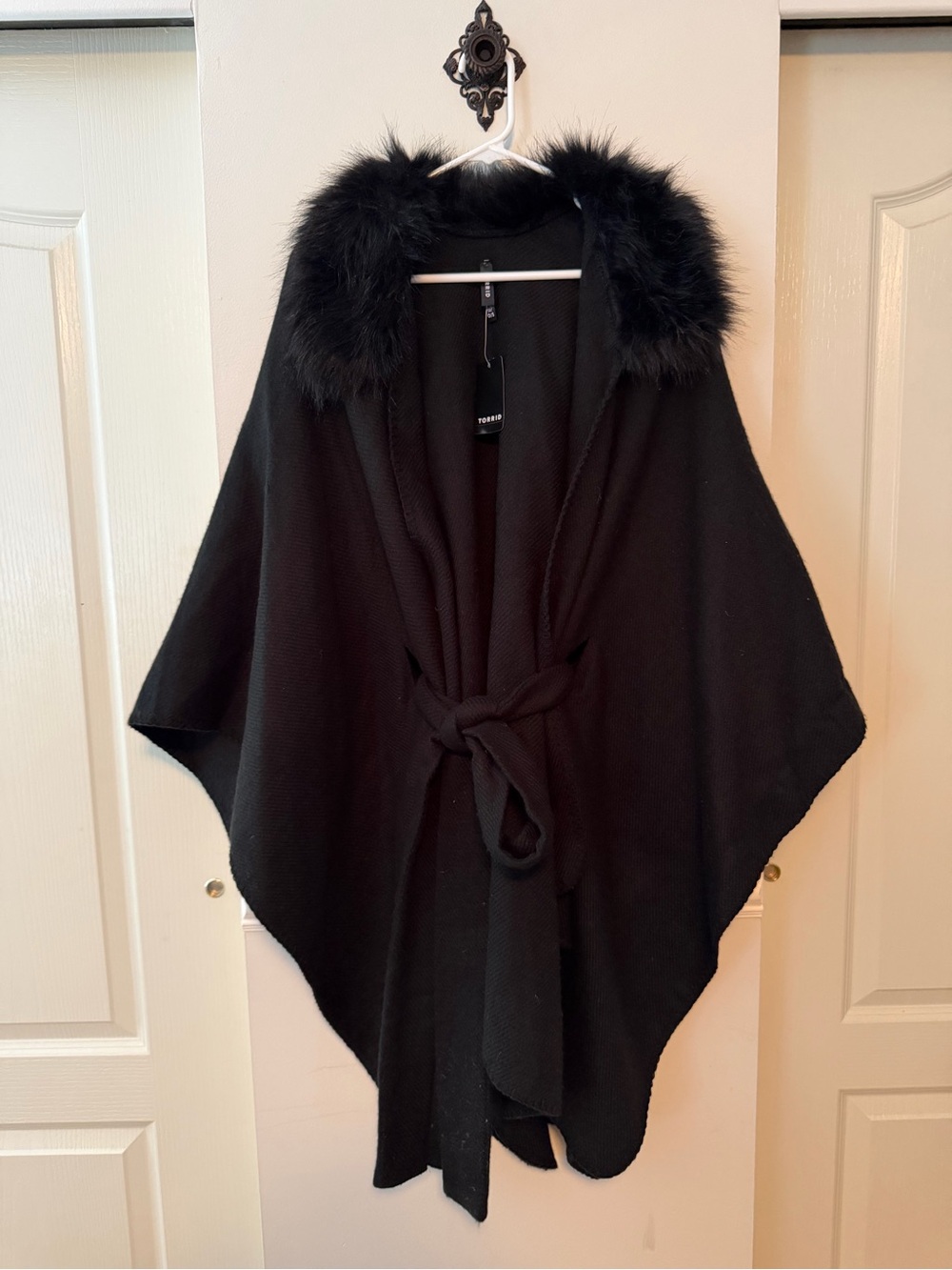 Torrid Black Faux Fur Trim Wrap Cape